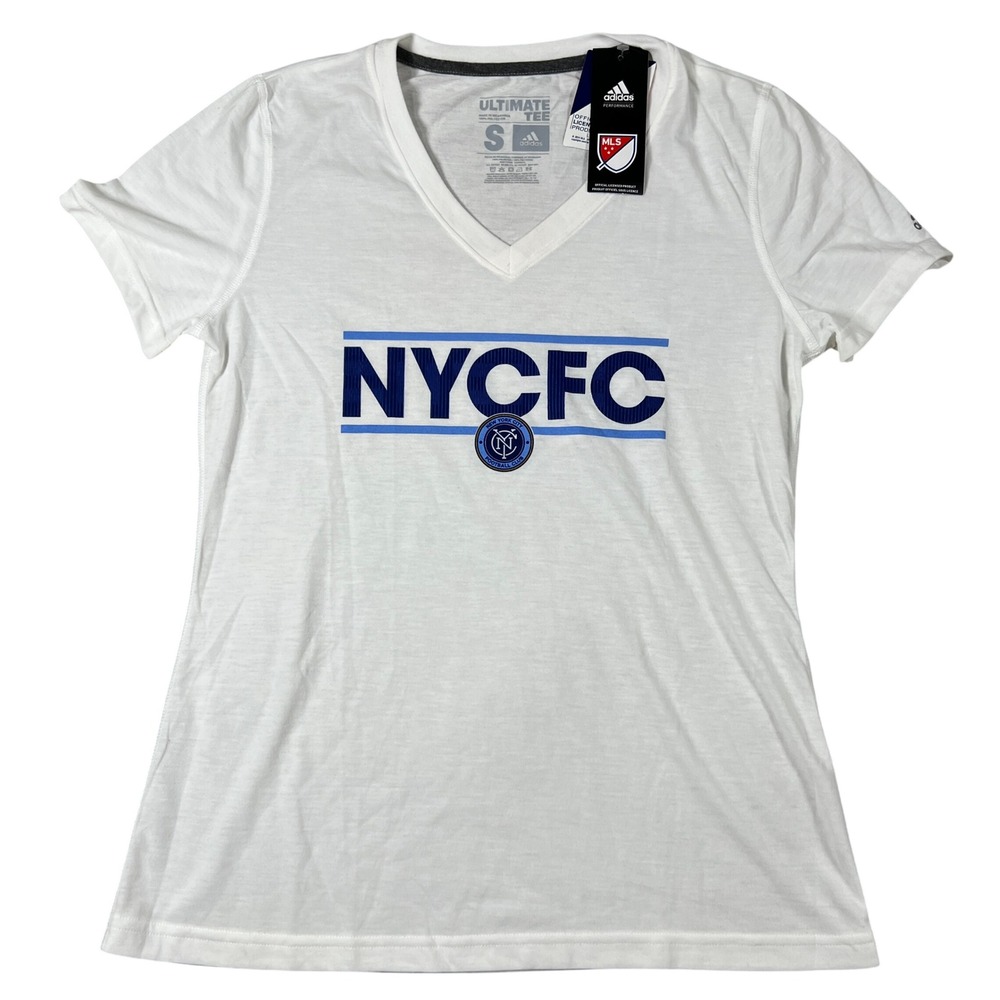 Adidas NYCFC Womens Ultimate‎ Tee White V-Neck MLS Soccer T-Shirt Small NEW